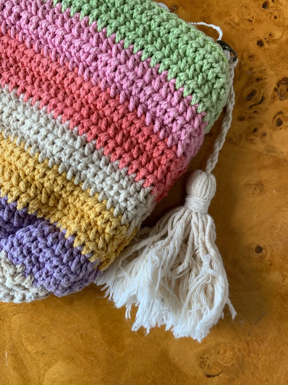 Shiraleah Cream Multicolor stripe crochet canvas clutch